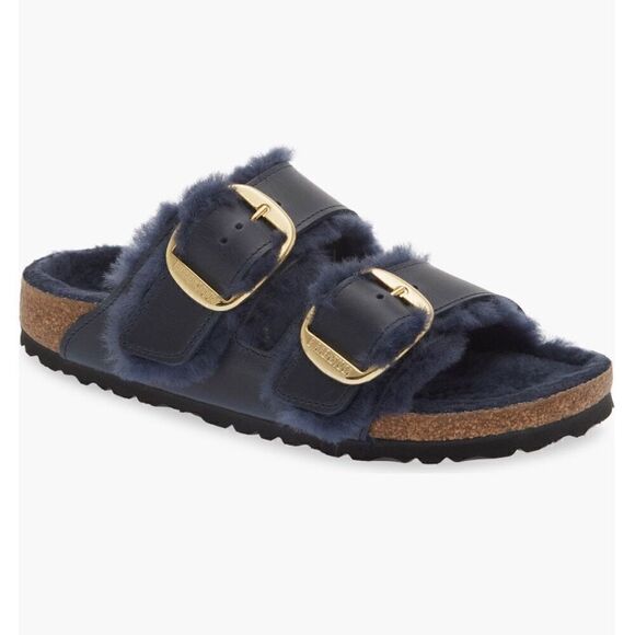 Birkenstock | Arizona Big Buckle Genuine Shearling Lined Sandals - Picture 1 of 9